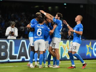 L'esultanza del Napoli dopo il goal di Osimhen